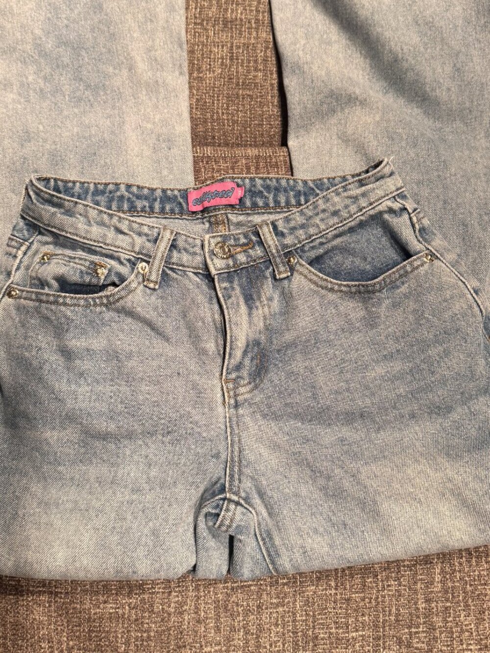 Edikted Light Wash Baggy Wide-Leg Denim Jeans, Size XS